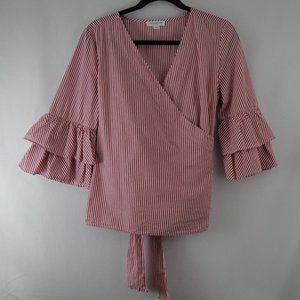 BEACH LUNCH LOUNGE Top White Red Stripe Wraparound